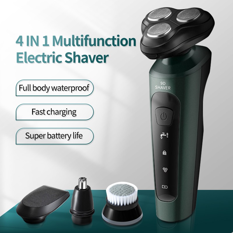 4 IN 1 Rechargeable Electric Shaver Floating Beard Razor Wet-Dry Dual Use Portable Electric Beard Trimmer for Men Shaving Machine