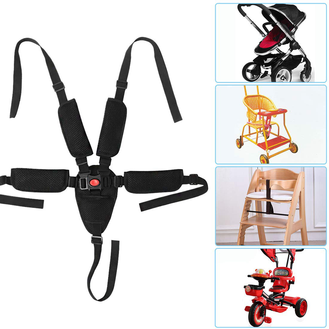 Universal 5 Point Harness Baby Seat Belt Adjustable Baby Safety Strap for Stroller High Chair Kids Safe Protection
